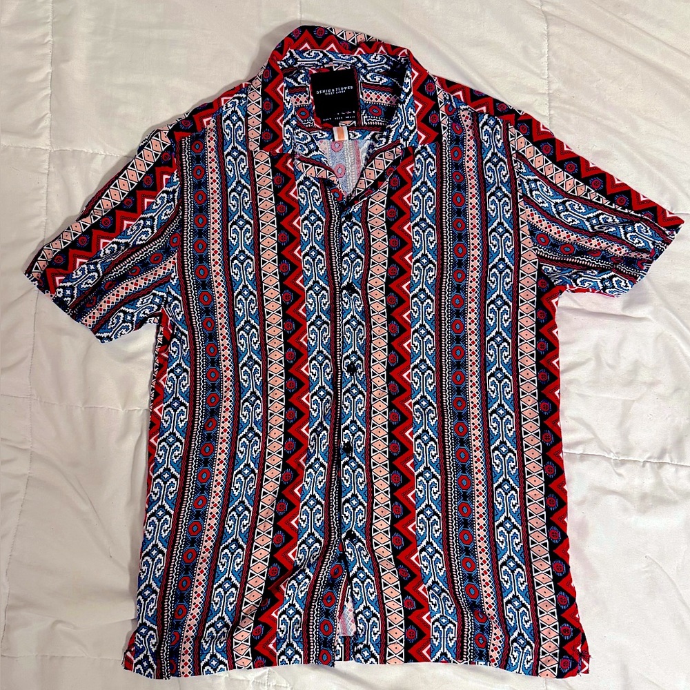 Denim & Flower Red and Blue Geometric Shirt